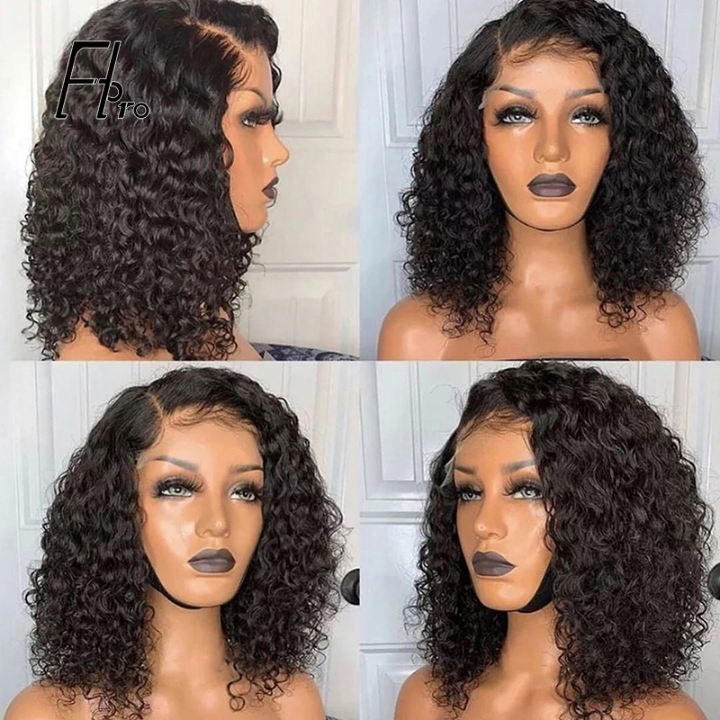 13x6 Front Lace Wig Elastic Band Curly Bob Wig Virgin Hair Wigs